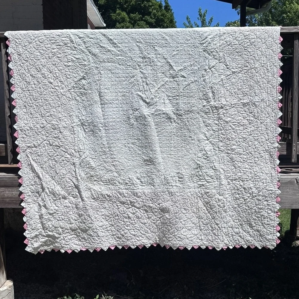 Vintage Cottagecore Floral Wreath Quilt Pink Morning Glory Farmhouse Full/Double